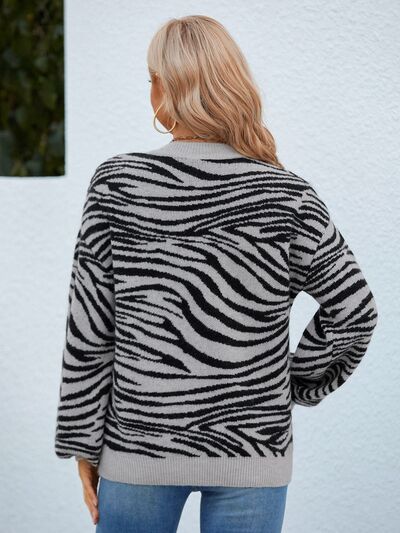 Animal Print Round Neck Dropped Shoulder Sweater - Beauty by Anjuli