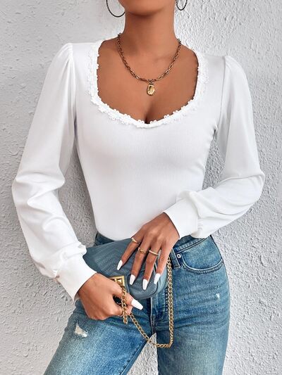 Applique Scoop Neck Long Sleeve T-Shirt - Beauty by Anjuli