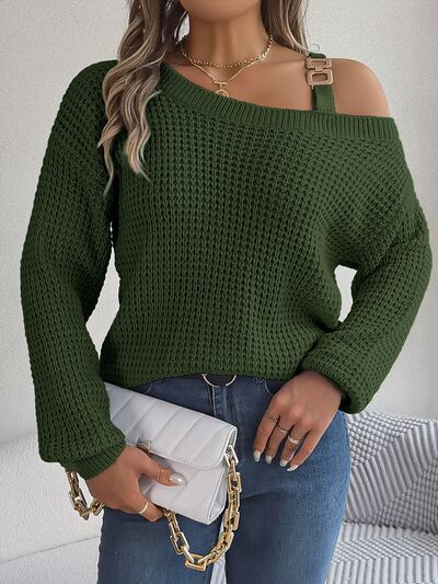 Asymmetrical Neck Long Sleeve Sweater - Beauty by Anjuli
