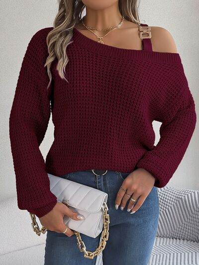 Asymmetrical Neck Long Sleeve Sweater - Beauty by Anjuli