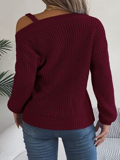 Asymmetrical Neck Long Sleeve Sweater - Beauty by Anjuli