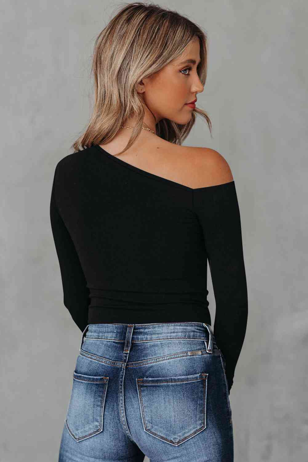 Asymmetrical Neck Long Sleeve Top - Beauty by Anjuli