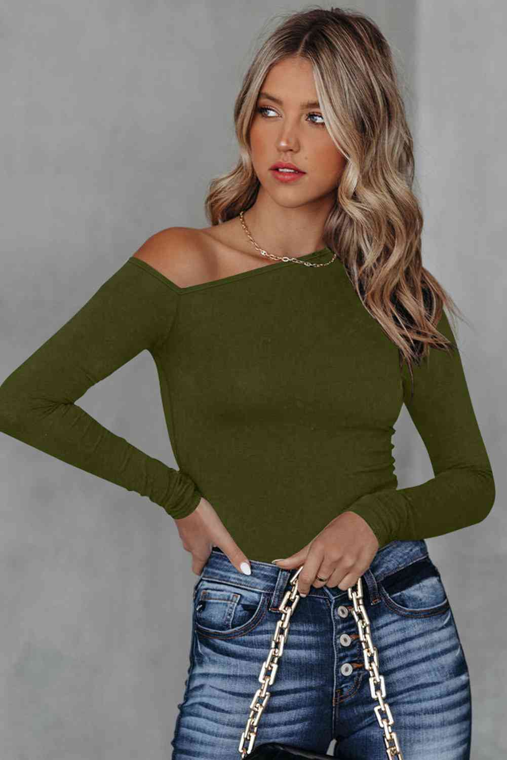 Asymmetrical Neck Long Sleeve Top - Beauty by Anjuli