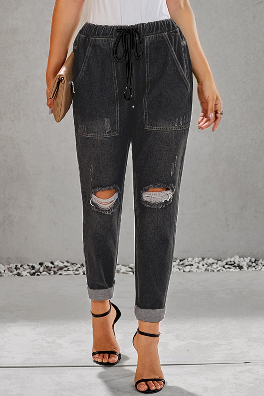 Baeful Drawstring Denim Joggers - Beauty by Anjuli