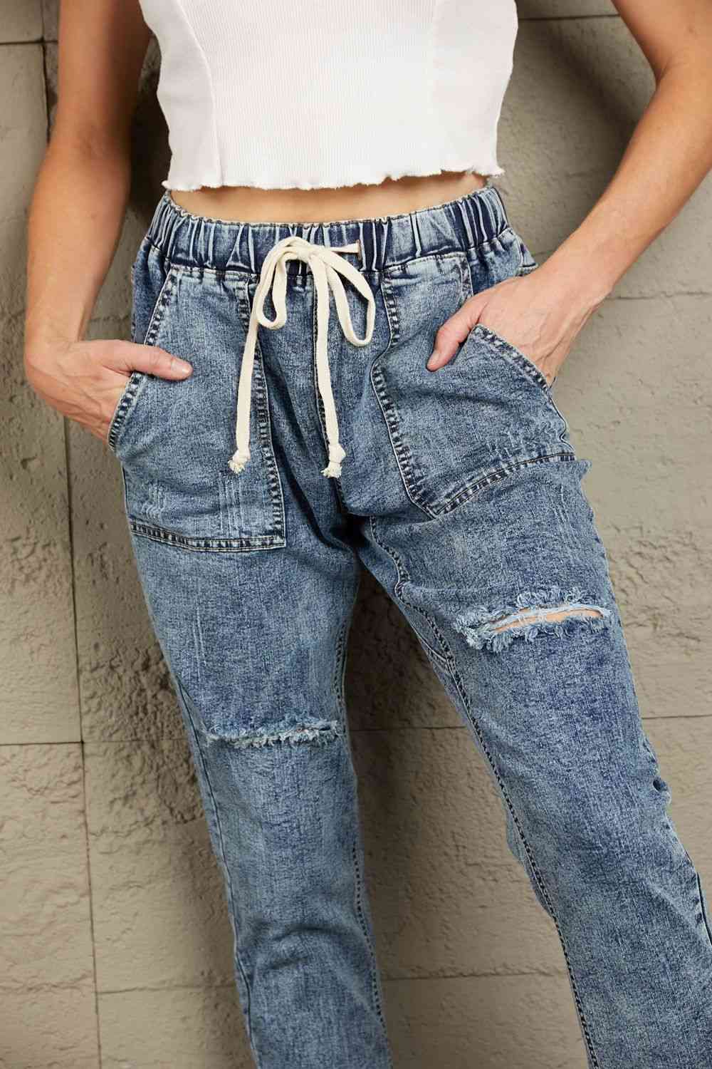 Baeful Drawstring Denim Joggers - Beauty by Anjuli