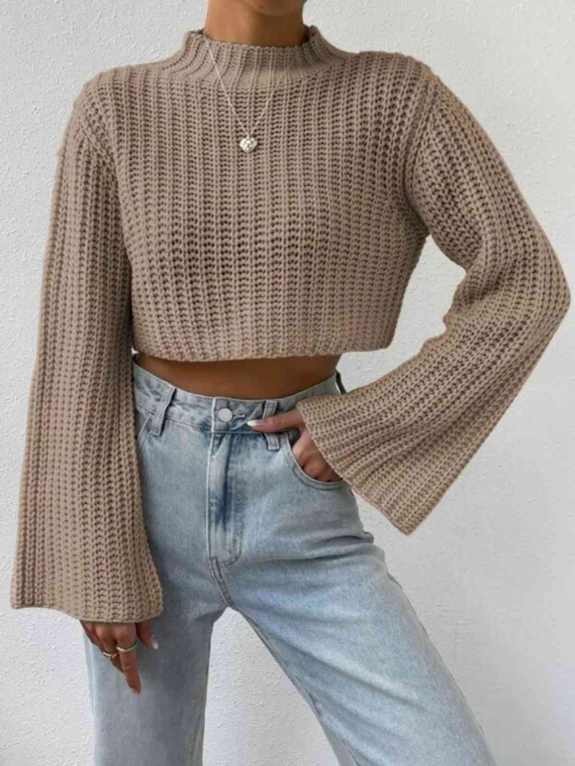 Mock Neck Long Sleeve Cropped Sweater