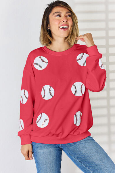 Sequin Ball Round Neck Dropped Shoulder Sweatshirt